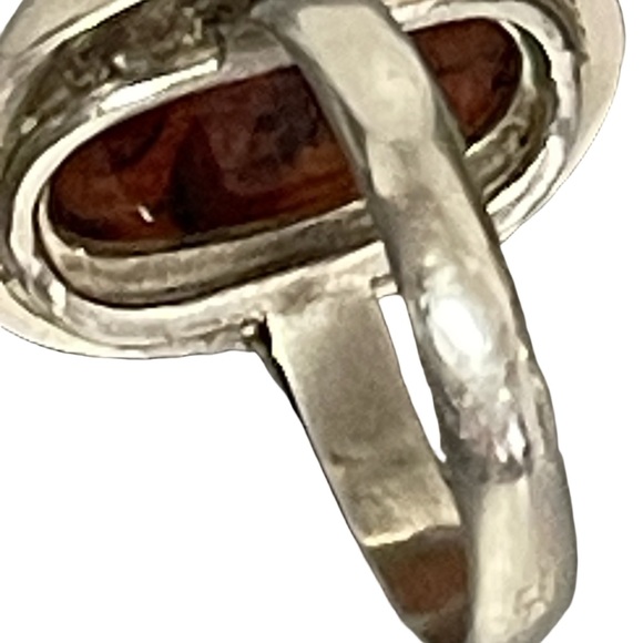 Vintage Modernist 925 Sterling Silver Large Amber Domed Ring - Sz 8 - Picture 6 of 9